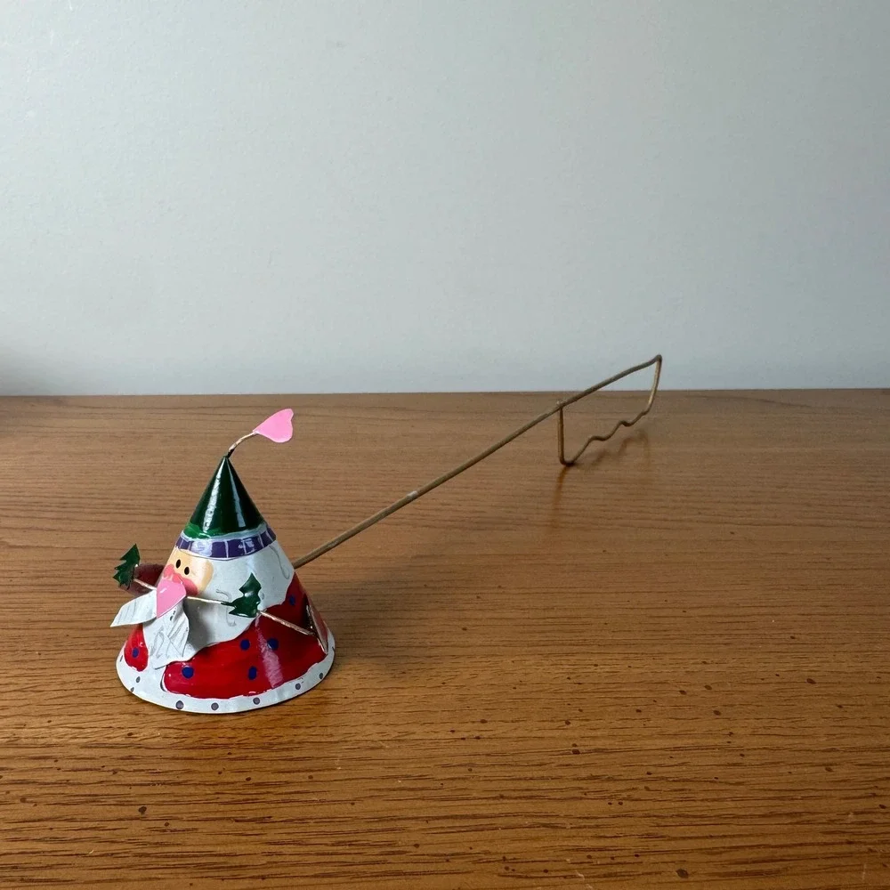 Metal Tin Santa Cone Candle Snuffer‎ Christmas Decor with Wire Handle